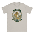 Vintage badge t-shirt of a tan mutt hearing a treat bag, I Heard It Through The Treat Bag